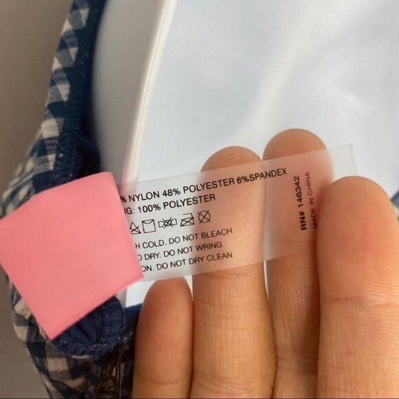 Juicy Couture WMNS L Blue Gingham One Piece Zip Up Swimsuit Open Back Classic - Picture 7 of 11